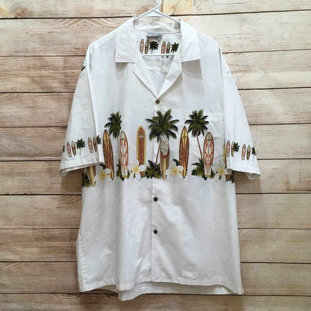 VINTAGE PACIFIC LEGEND APPAREL HAWAIIAN SHIRT WITH SURFBOARDS‎